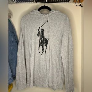 Polo Ralph Lauren Men's Cotton Big Pony Gray Hooded Long Sleeve T-Shirt